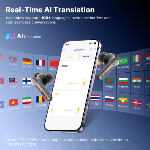 EarFun Air Pro 4  Adaptive Noise Cancelling Wireless Earbuds, Qualcomm aptX Lossless, Dual Drivers, Translation Earbuds, Snapdragon Sound, 6 Mics AI Clear Calls, Hi-Res Sound, LDAC, Bluetooth 6.0, 54H