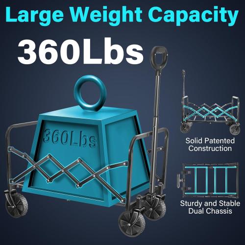 Wagons Carts Foldable, Collapsible Wagon with Wheels — Foldable Wagon for Groceries,Picnic,Beach,Camping, Small Hauls, Apartment Moving Storage, Portable Utility Folding Wagon Cart, ,Jet Black