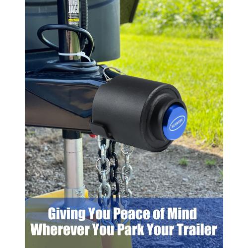 Trailer Lock Fits 2 Inch Couplers, Secures Safety Chains Anti-Theft Ball Hitch Lock, Pry-Resistant & Heavy-Duty Trailer Hitch Locks for RV | Boat | ATV | Utility Trailer (Blue)