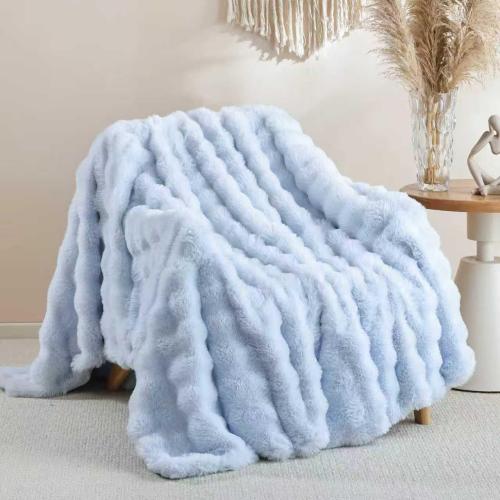 Smoofy Faux Fur Throw Blanket for Couch Rabbit Fleece - Light Blue Fluffy Blanket for Sofa Bedroom Living Room, Cozy Soft Plush Luxury Thick Winter Fuzzy Comfy Bubble Blanket - 60 x 80