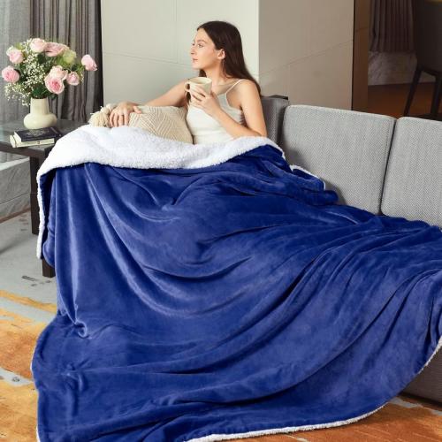 KAWAHOME Sherpa Fleece  Blanket for Bed - Extra Warm and Heavy Thick Blankets for Winter, Super Soft 500GSM Plush Blanket, Navy Blue