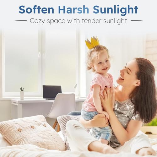 rabbitgoo Window Privacy Film with Kit for Glass Windows Frosted Decorative Clings UV Heat Control Static Cling Removable Easy Install for Bathroom Bedroom Door Home Coverings Pure, 17.5 x 78.7 inches