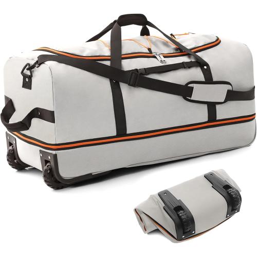 32” Soft Sided Foldable Duffel Bag without Telescopic Handle,110L 140L Expandable Rolling Travel Bag with 2 Wheels,Multiple Compartments,Grey