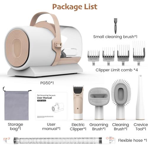 Dog Grooming Vacuum, Pet Grooming Kit with Dog Clippers, 2.5L Dust Cup 11000Pa Dogs Vacuum for Shedding Grooming, 5 Grooming Tools Home Cleaning in 1, Low Noise Pet Grooming Vacuum for Dogs, PG50