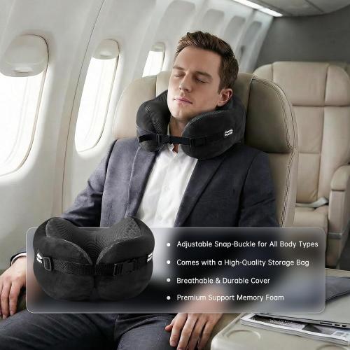Travel Neck Pillow Memory Foam Adjustable Clasp for Airplane | Ergonomic Support, Removable Washable Cover, Portable Travel Bag. Ideal for Car, Office & Long Flights. Green❗❗❗❗