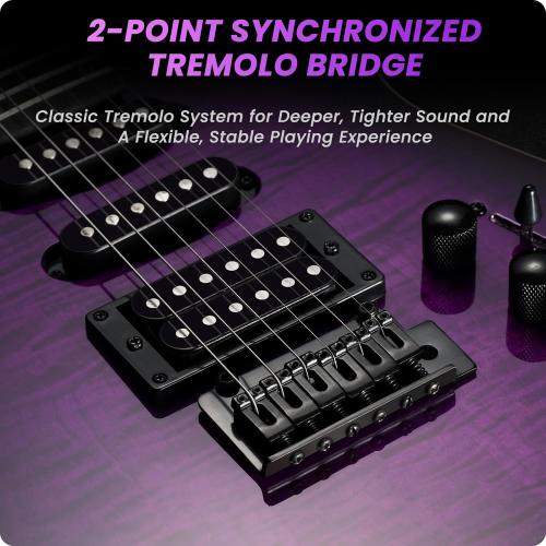 39 Solid Body Electric Guitar: Electric Guitar Kit with Bone Nut, Full Size 6 String Guitars with 24 Frets 10 Pack Guitar Picks (Purple)
