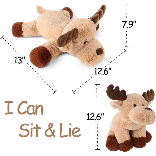 Adorable Caribou Furry Reindeer Elk Moose Stuffed Animals Plush Toy for Kids Babies Boys Birthday Bedtime Decor, 13 Super Soft Brown