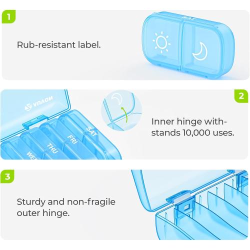 AUVON XL Weekly Pill Organizer 2 Times a Day, Pill Box 7 Day with One-Side Large Openings for Easy to Use, Blue AM PM Pill Case for Medication, Vitamins, Fish Oils, Supplements