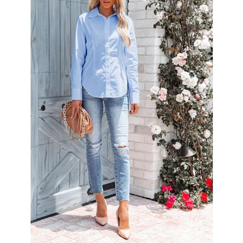 Large siliteelon Women's Button Down Shirts Long Sleeve Dress Shirts Wrinkle Free Collared Work Office Solid Blouses Corset Tops