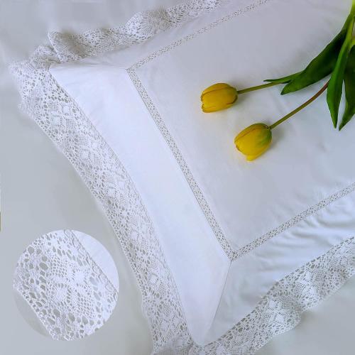Set of 2 Lace Embroidery Pillow Shams, 100% Cotton Queen Size, White Good Feeling Pillow Cases with Envelope Closure, Softer and Breathable Pillowcases, 20x30 inches