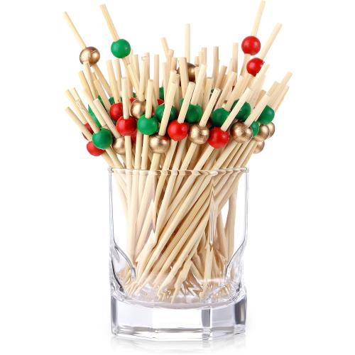 Patelai 120 Pcs Cocktail Picks 4.7 Inch Fancy Toothpicks for Appetizers Cocktail Skewers for Drink Food Dessert Charcuterie Party Supplies(Red, Green, Gold)