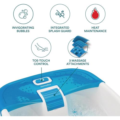 HoMedics Bubble Bliss Deluxe Foot Spa with Heat Massaging Arch, 3 Acupressure Attachments, Splash Guard, Raised Nodes Creates Bubbles, Improves Circulation, Soothe Tired Muscles