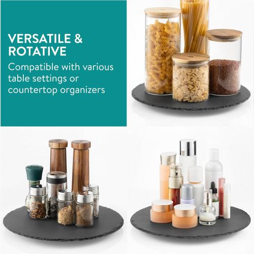13 Dark Grey Navaris Slate Lazy Susan Serving Platter - 13 (33cm) Rotating Turntable Tray Board for Cheese Dessert Dishes Cake Snack Platters Tapas - Rotating Server