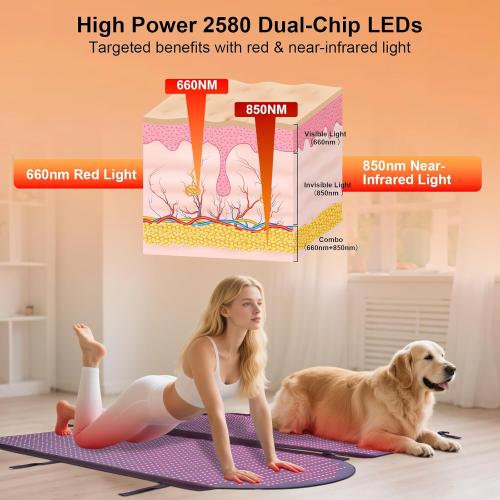 W2570 Full Body Red Light Therapy Mat, 71x33 Redlight Therapy Blanket with Premium Leather, 2580 LEDs Dual Wavelength 660nm & 850nm Near Infrared Therapy Bag for Home Use