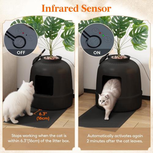 Lifewit Plant Litter Box with Odor Control System, Hidden Cat Litter Box Enclosure with Artificial Plants & Infrared Sensor Auto On/Off, 4 Modes Lights, Quiet, Fits Most Cats, Black