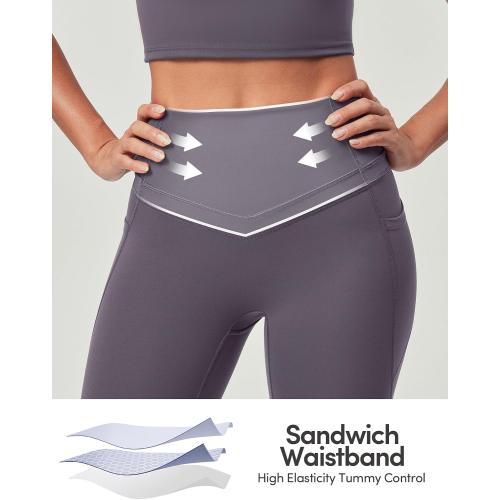 IUGA Medium Iron Gray Compression Leggings with Pockets for Women Tummy Control Leggings No Front Seam Workout High Waist Yoga Pants