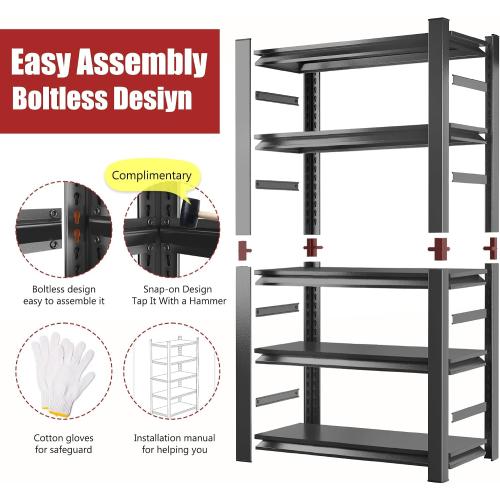 Garage Shelving 3000LBS Heavy Duty Shelving Units and Storage Shelves Adjustable 5 Tier Metal Shelving for Kitchen,Utility Room and Basement, 35.43 Wx15.75''Dx72''H, Black