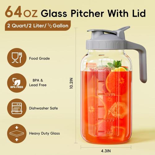 JunVpic Glass Pitcher with 8 Mouth Mason Jar