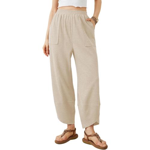 Size S Xiaoxuemeng Womens Baggy Wide Leg Pants Casual Elastic Waisted Palazzo Harem Pants with Pockets