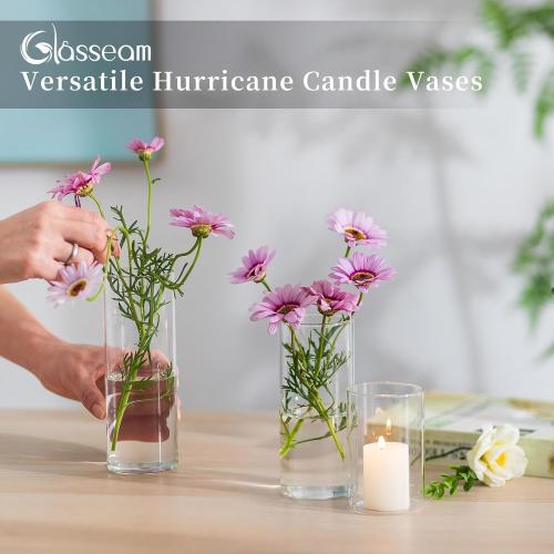 Glasseam Clear Glass Cylinder Vase, 6pcs Glass Vases for Centerpieces, Modern Floating Candle Vases for Flowers, Hurricane Vase Decor Candle Holders for Pillar Candles Wedding Decorations (4/6/8)