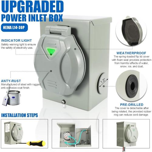 30 Amp Generator Cord and Power Inlet Box, 25FT Generator Cords 30 Amp,125V/250V Generator Power Cord NEMA L14-30P to L14-30R,Twist Lock Connector