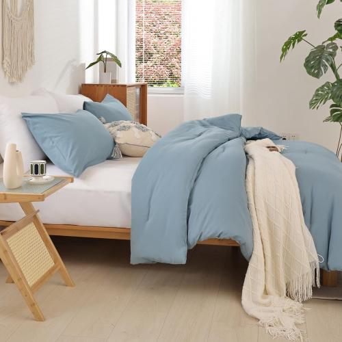 ROSGONIA Oversized King Comforter Dusty Blue, 3pcs (1 Boho Comforter & 2 Pillowcases) Lightweight Oversized King Size Comforter Sets Bedding Blanket
