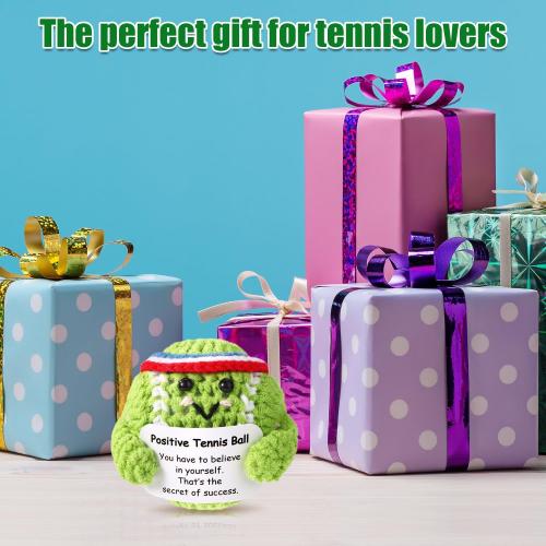 Positive Tennis Ball, Emotional Support Tennis Ball with Positive Card Cute Positive Knitted Doll Funny Inspirational Crochet Toy for Sports Lover Friends Gifts