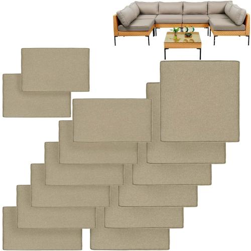 14Pcs Patio Cushion Covers Replacement Splashproof UV-Resistant Inelastic Covers with Zippers, Max Compatible 25.6x25.6x4inch Patio Cushion, for 7 Pcs Outdoor Patio Furniture Sets