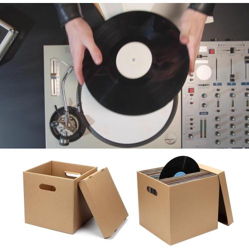 10 Pcs Cardboard Vinyl Record Storage Box Vinyl ​Record Crate | Stackable Moving Box with Handles and Lids, Sturdy Cardboard Crate for Storing Vinyl Album Document File Folder Organizer