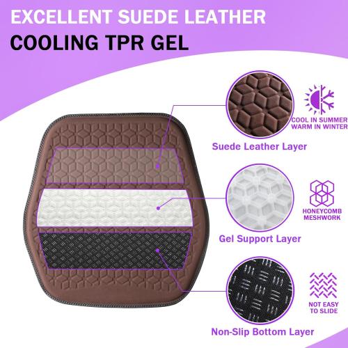Thin Premium Gel Seat Cushion for Car Seat, Office Chair, Wheelchair, Golf Cart - Non-Slip Car Seat Cushions with 0.7 Inch Gel - Sciatica & Coccyx Pain Relief (Suede, Dark Brown)