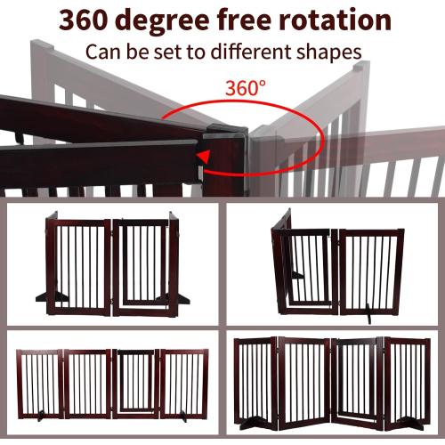 Wooden Freestanding Pet Gate, Pet Gate for Dogs, 29.5inch 4-Panel Wooden Dog Fence with 2 Support, Feet Folding Dog Gate for Indoor, Doorway, Stairs, Kitchen, 81.5“L×30”H (Brown)
