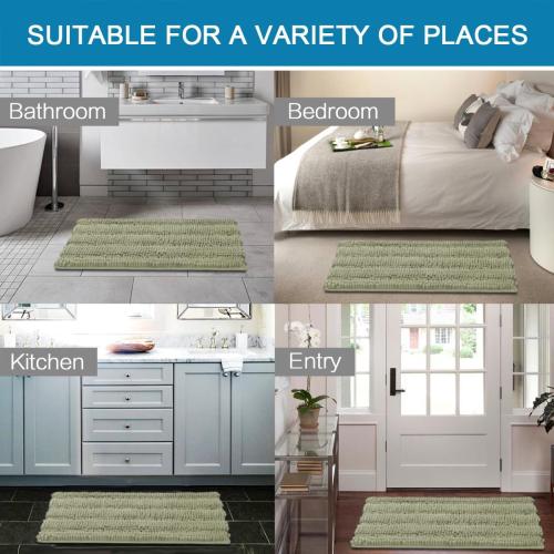 H.VERSAILTEX Bathroom Rug Sets 2 Piece Bath Mats Non Slip Thick Soft Chenille Striped Bath Rug achine Washable Shower Floor Rugs for Tub, Shower and Floor (Eucalyptus Green, 20 x 32/17 x 24)
