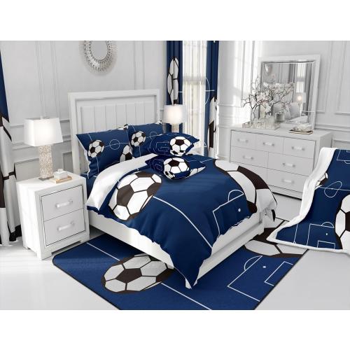 jejeloiu Football Comforter Set Twin Size Kids Soccer Ball Pattern Comforter for Boys Girls Teens Sports Theme Bedding Set Breathable Football Court Duvet Set Room Decor Quilt Set