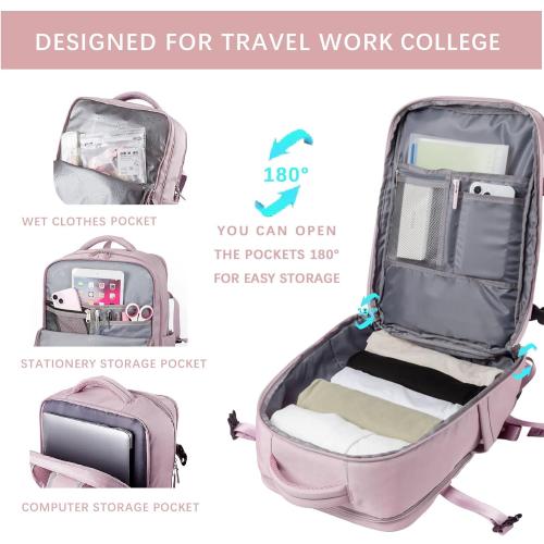 SHRRADOO Travel Laptops Backpack for Women Men, Casual Work Bag 17inch High School College Backpack Airline Approved Backpack for Hiking Business (Pink khaki)