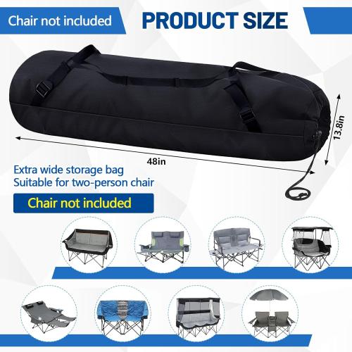 Double Camp Chair Replacement Bag, 48 Inches Heavy Duty Large Storage Bag, Nylon Folding Carry with Shoulder Strap Heavy Duty for Outdoor Camping Travel (Chair is Not Included)(Black)