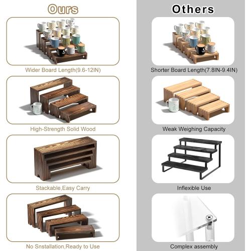 4 Set Wooden Tiered Riser Display Stands for Vendor Events,Stackable Wooden Cupcake Display Stand,Dessert Table Display Set Risers for Decor,Vendor Booth Display Items,Food Display Risers for Party（12-11.2-10.4-9.6IN）
