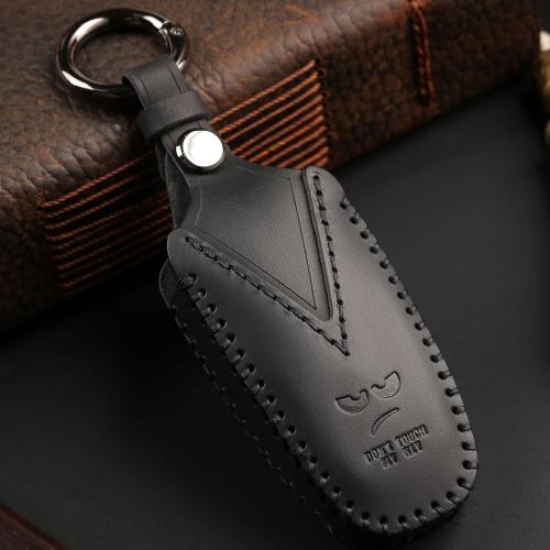 Key Fob Cover Genuine Leather with Keychain Key Ring Case Holder Protector Compatible with Ford F150 Bronco Explorer Mustang Expedition Edge Fusion F250 F350 F450 F550 2022 2021 2020 2019 2018 2017