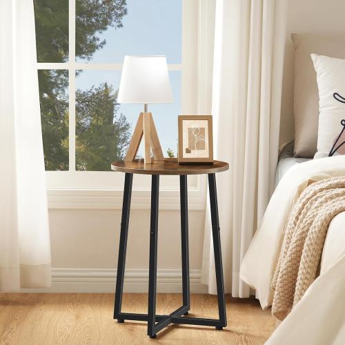 HOOBRO Side Table, Round End Accent Table with Sturdy Metal Pedestal, 15.7 Round Nightstand, for Living Room, Bedroom, Balcony, Office, Rustic Brown BF95BZ01