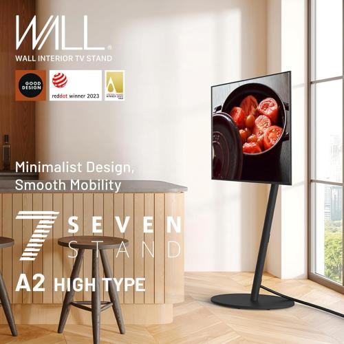 WALL Seven Stand A2 High Type | Minimalist Rolling TV Stand for 24–55 Inch | Satin Black | Portable, Space Saving, Height Adjustable | for Living Room and Bedroom | Japan-Engineered Design