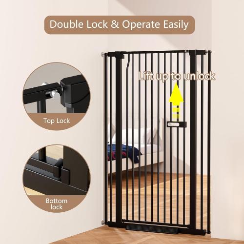 Size 61 Color Black Extra Tall Dog Gate for Doorways, Cat Baby Gate Indoor for Stairs/Hallways, 34-38.1 Wide Include 4.13 Extension Kits, No Drilling Auto Close High Pressure Mounted, Black