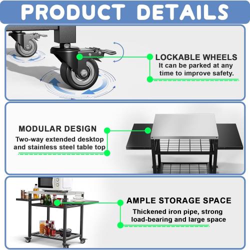 42 x 20 Three-Shelf Grill Cart, Outdoor Grill Table with Pizza Oven & BBQ Grill Stand