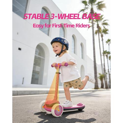 Kids Scooter for Toddlers Ages 2-5, 3 Wheel Scooter with Lean-to-Steer, Adjustable Handlebar, Anti-Slip Deck, Light-Up Wheels, Foldable First Scooter for Boys and Girls