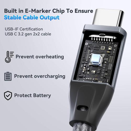 ULT-WIIQ 3.3FT Nylon Braided USB C to USB C 3.2 Gen 2 x 2 Video Cable for Monitor, 8K@30Hz 4K@144Hz/60Hz Display Cable, 20Gbps Data Transfer, PD 3.1 Supports 240W Fast Charging, for Laptop, PC, SSD…