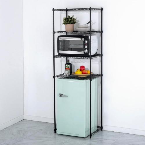 4 Tier Mini Fridge Shelf Adjustable Height Storage Shelf Metal Storage Rack Mini Fridge and Microwave Stand for Dorm, Kitchen, Office, Black