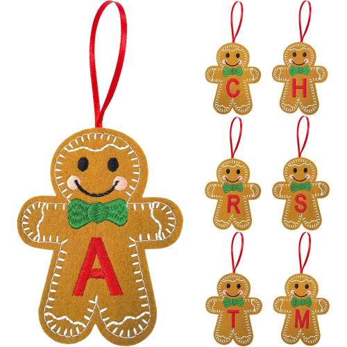Christmas Felt Gingerbread with Initials, Gingerbread Man Embroidery Felt Letter Xmas Decor, Cute Monogram Knitted Rustic Hanging Ornaments Pendants for Party Fireplace Tree Home Decorations (A)