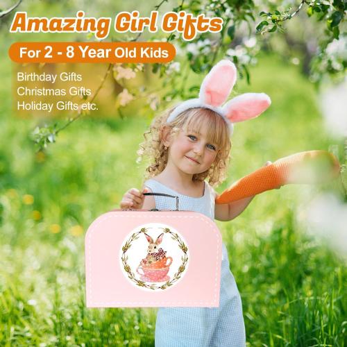 Tea Party Set for Little Girls, 49PCS Princess Tea Time Toys Including Tea Set Dessert Carrying Case, Kids Kitchen Pretend Playset, Tea Set for Girls Birthday Toddler Age 3-8, Pink