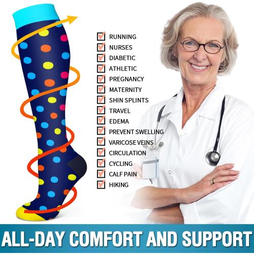 Bluemaple 6 Pack Copper Compression Socks for Women and Men Circulation-Best Support for Medical, Running,Nursing,Athletic