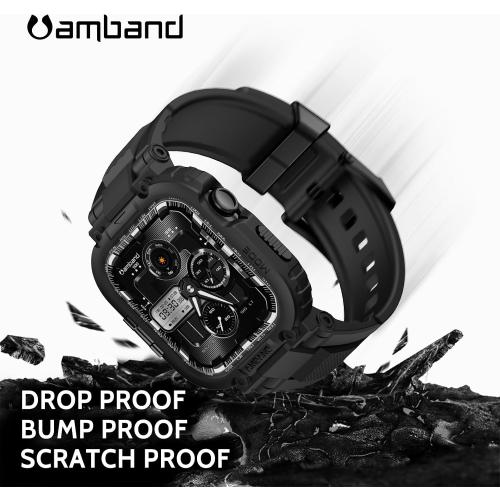 amBand M1 Sport Case Band for Apple Watch Ultra 3/2/1 & SE 3/2/1 & Series 11 10 9 8 7 6 5 4 3 49mm 46mm 45mm 44mm 42mm 41mm 40mm 38mm, Shockproof & Scratch Resistant Rugged Bumper for Men