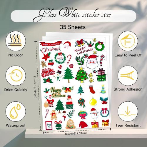 Printable Vinyl Sticker Paper for Inkjet Printer - 35 Sheets Glossy White - 8.5 x 11 - Waterproof Labels Paper, Dries Quickly,Vivid Colors,Tear Resistant,DIY Christmas Stickers