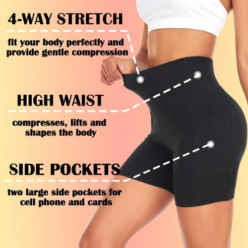 FULLSOFT 4 Pack Biker Shorts for Women with Pockets – 5 High Waisted Tummy Control Workout Yoga Running Gym Tennis Shorts